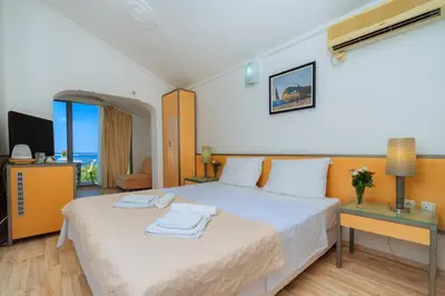 a hotel room with a bed and a television at Hotel Savojo in Petrovac na Moru