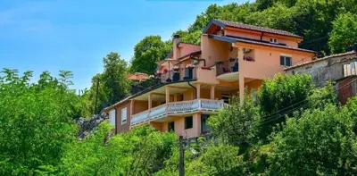 a building on the side of a hill with trees at Lakeview Apartments Anđela in Virpazar