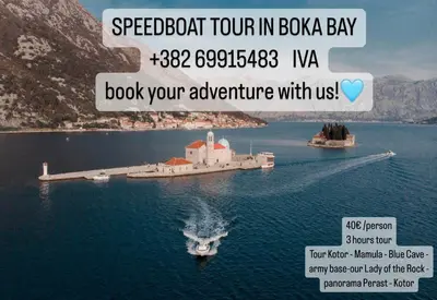a text message about a boat in a body of water at House with big terrace and beautiful sea view in Kotor