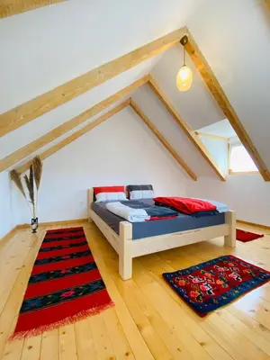 a bedroom with a bed in a attic at Balabani Local Stay in Podgorica
