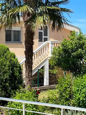 a house with a staircase next to a palm tree at Villa Orpheus in Bar