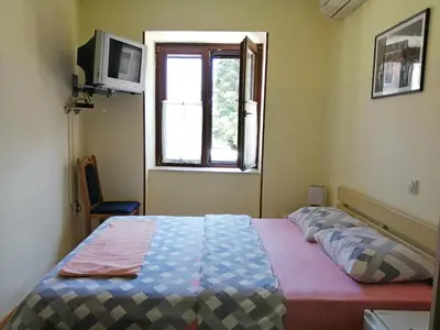 a bedroom with a bed and a window at Hotel Pelikan in Virpazar
