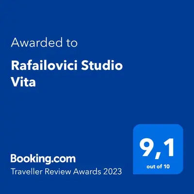a blue screen with the text awarded to radiological studio vita at Rafailovici Studio Vita in Rafailovici