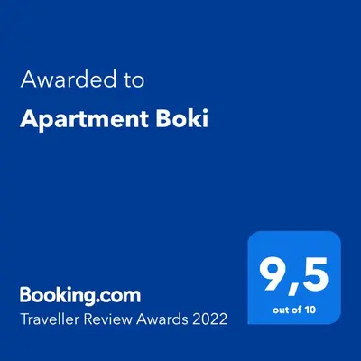 a blue sign with the text awarded to appointment book at Apartment Boki in Budva