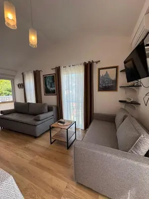 a living room with a couch and a tv at Apartments Villa Marija in Petrovac na Moru