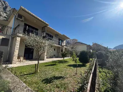 a house with a yard with trees in front of it at Apartments Samardzic in Kotor