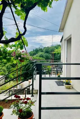 a balcony with potted plants on a building at Apartments Stella in Virpazar