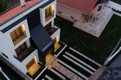 an overhead view of a white house with a roof at Apart 31 in Cetinje