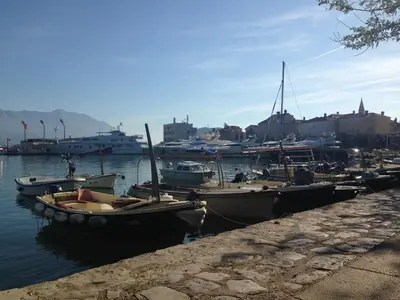 a group of boats are docked in a harbor at Apartments Aleksić Old Town in Budva