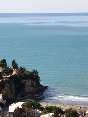 a view of a beach and the ocean at Apartments Mediteran in Ulcinj