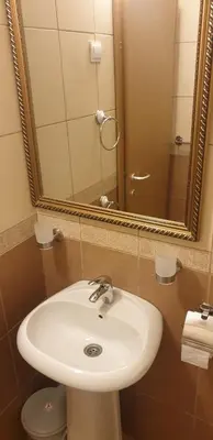 a bathroom with a white sink and a mirror at Villa Rihter in Budva