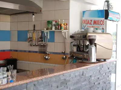 a kitchen with a coffee maker on a counter at Villa Elkom, App.9 in Ulcinj