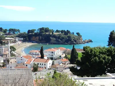 a view of a village and a beach at Comfortable Apartment in Ulcinj with Sea View and Garden in Ulcinj