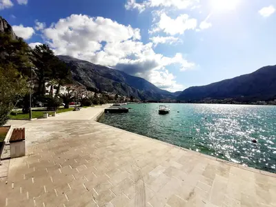 a view of a lake with boats in the water at Fiore di Cattaro **** Lux Apartment with Parking in Kotor