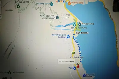 a close up of a map of a beach at Fiore di Cattaro **** Lux Apartment with Parking in Kotor