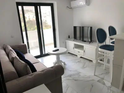 a living room with a couch and a flat screen tv at Apartment Apollo 2 in Kotor