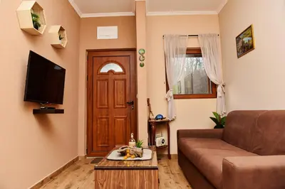 a living room with a couch and a door at Apartments Monte Green in Virpazar