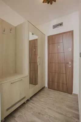 a room with a closet and a wooden door at Hotel Dapčević in Cetinje