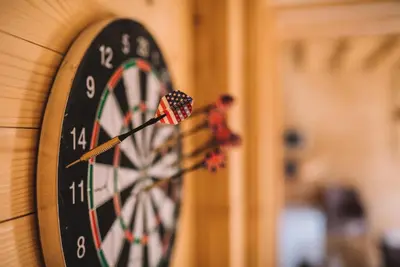 a dart board with an arrow in the middle of it at Cottage Four Olives in Ulcinj