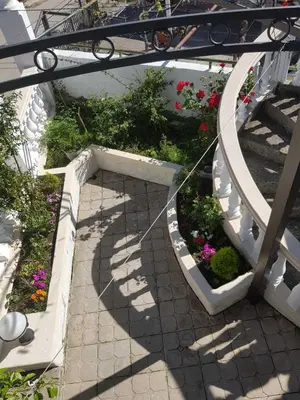 a stairway with flowers and plants in a garden at Guest house Nina in Bar