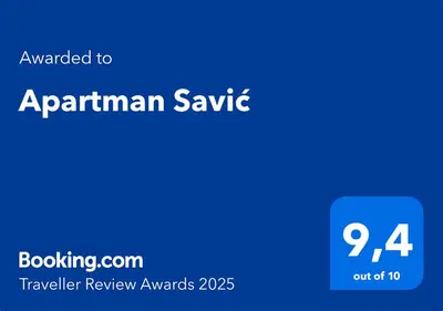 a blue rectangle with the words aprilanan saville on it at Apartman Savić in Bar