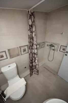 a bathroom with a toilet and a shower at Studio Apartments Bulevar in Podgorica