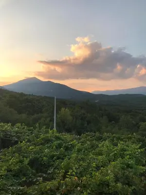 a view of a farm with mountains in the background at Green Silence - Iva in Danilovgrad