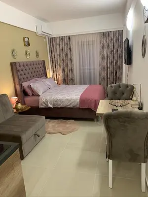 a bedroom with a bed and a couch and a chair at Sea&Center Lux in Bar