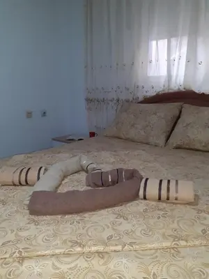 a blanket on a bed in a bedroom at Studio-apartman Milena 2 in Podgorica