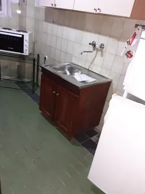 a kitchen with a sink and a microwave at Studio-apartman Milena 2 in Podgorica