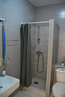 a bathroom with a shower with a toilet and a sink at Apartment Antonia in Kotor