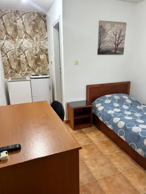 a bedroom with a desk and a bed in a room at Apartments Jankovic in Podgorica