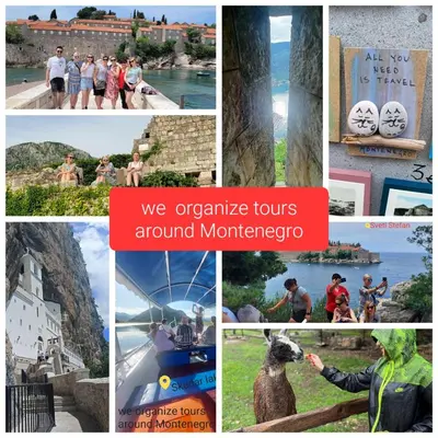 a collage of pictures of people and attractions at Apartments F in Podgorica