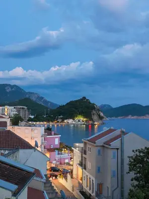 a view of a city and a body of water at Apartments Almaja Villa in Petrovac na Moru