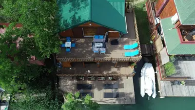 an overhead view of a house with a pool at Mery Ada House in Ulcinj