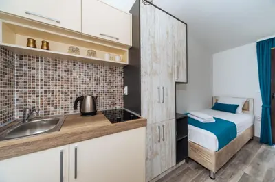 a kitchen with a sink and a bed in a room at Altea in Bar, Susanj