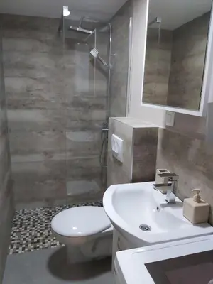 a bathroom with a toilet and a sink and a shower at Magnolia Lux Apartments in Budva