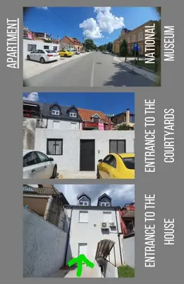 a collage of two pictures of houses and a street at Downtown apartment in Cetinje