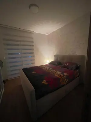 a bedroom with a bed in a room with a window at Anja Lux Apartman in Budva