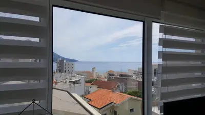 a view from a window of a city at Sea View Studio in Becici