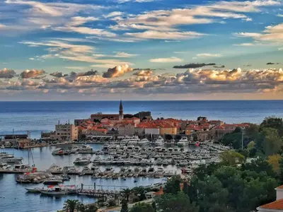 a group of boats docked in a harbor at Apartment in the luxury hotel near beach in Budva