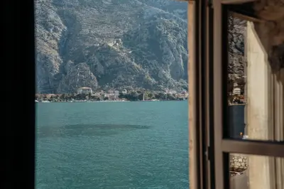 a view of a body of water from a window at 18th Century Villa in the UNESCO Bay of Kotor in Kotor
