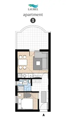 a plan of a floor plan of a house at Laurel Apartments in Bar