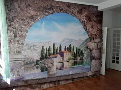a wall mural of a view of a castle at Old Town Heart in Kotor