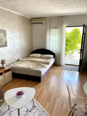 a bedroom with a bed and a table and chairs at Apartments Marina in Becici