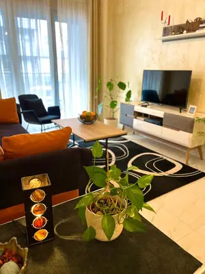 a living room with a couch and a tv at Ada apartman in Budva