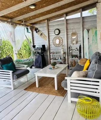 a living room with a couch and a table at Sojenica Ivona in Ulcinj