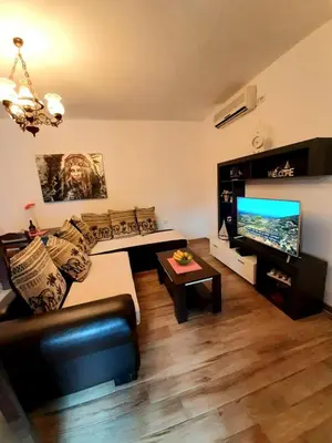 a living room with a couch and a flat screen tv at Andrej Apartments in Kotor