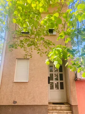 a house with a white door and a window at Podgorica-Downtown in Podgorica