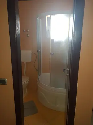 a bathroom with a shower and a toilet at VilaElenaMarko in Budva